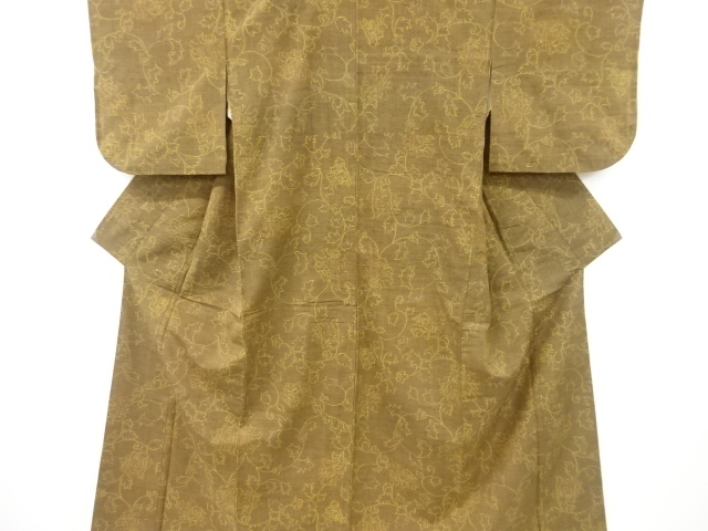 JAPANESE KIMONO / ANTIQUE KIMONO / SILK / TSUMUGI / WOVEN FLORAL ARABESQUE